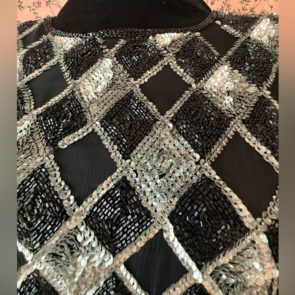 Stunning Vintage 90s Lawrence Kazar New York Hand Beaded Silk Evening Gown - Picture 11 of 17